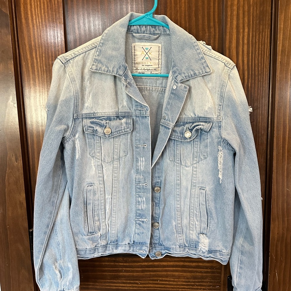 Angel Kiss Light Blue Distressed Jean Jacket